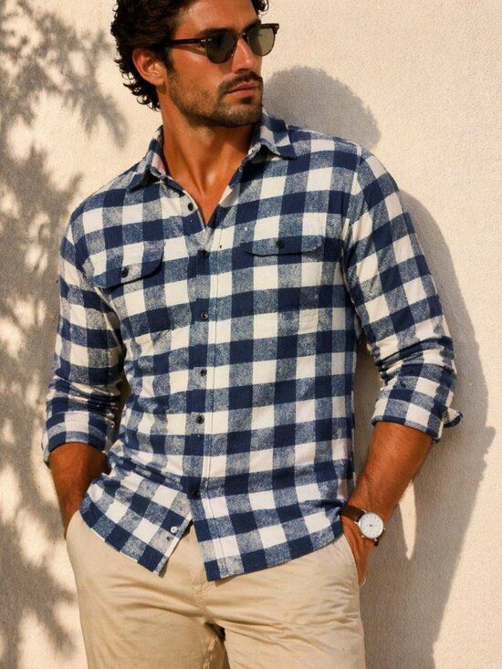 Goodfellow & Co Other - Goodfellow & Co Flannel Shirt Men L Blue White Buffalo Plaid 100% Cotton Standar